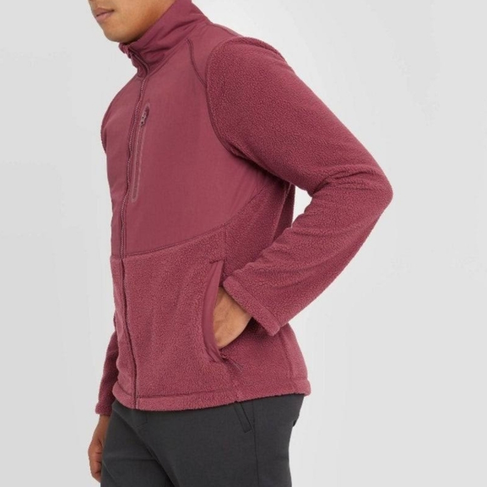Men's Maroon Sherpa zip up jacket.